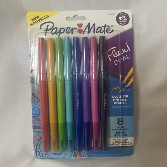 (2) Paper Mate Flair! DUAL Felt Tip Pens Assorted Ink Colors 8 Pack Medium Tip - Picture 3 of 3